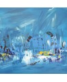 tableau abstrait bleu jaune
