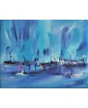tableau abstrait bleu bateaux