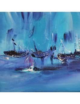 tableau abstrait bleu bateaux