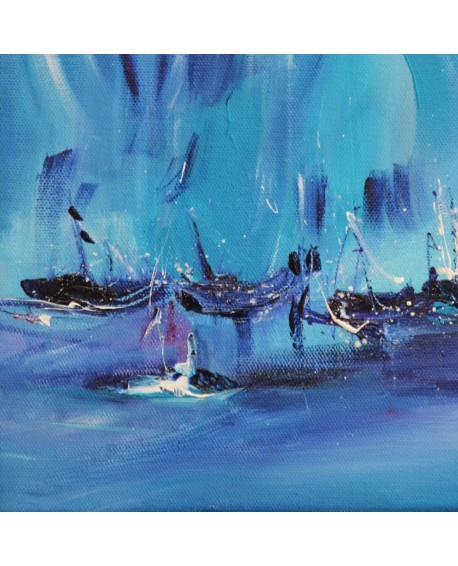 tableau abstrait bleu bateaux