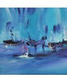 tableau abstrait bleu bateaux