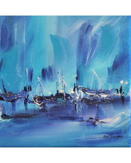 tableau abstrait bleu bateaux