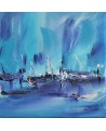 tableau abstrait bleu bateaux