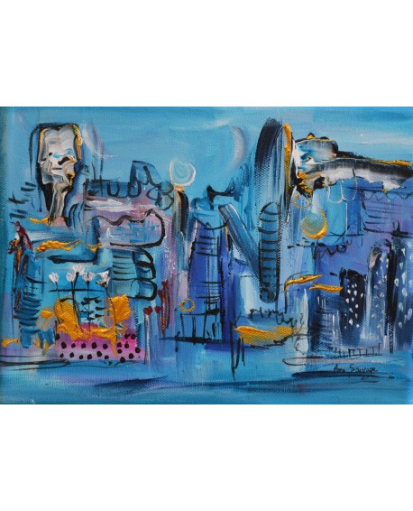 petit tableau abstrait bleu