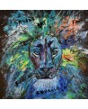 tableau abstrait lion coloré