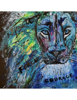 tableau abstrait lion coloré