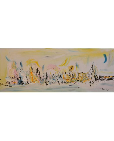tableau abstrait jaune et bleu panoramique