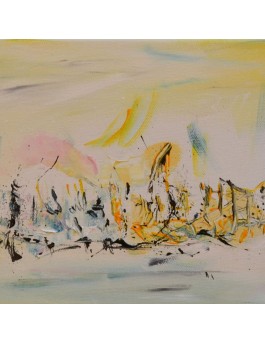tableau abstrait jaune et bleu panoramique