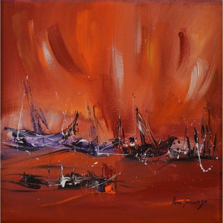 tableau abstrait rouge violet 