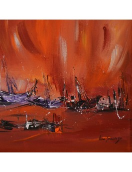 tableau abstrait rouge violet 