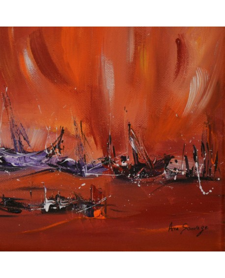 tableau abstrait rouge violet 