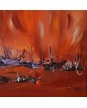 tableau abstrait rouge violet 