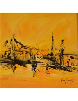 tableau abstrait jaune et noir