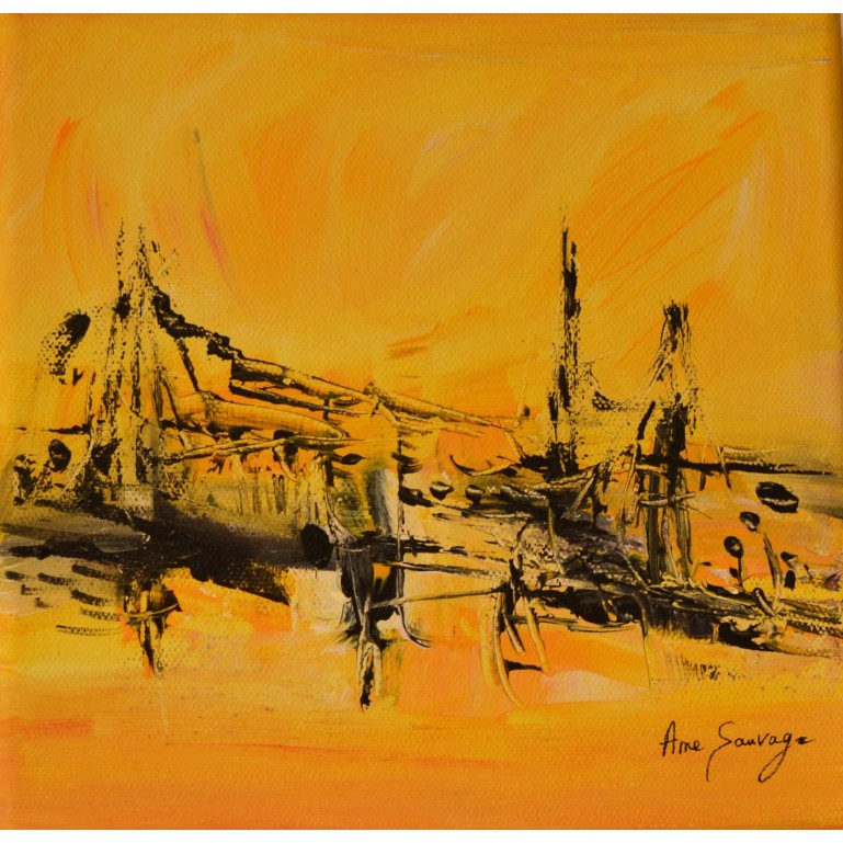 tableau abstrait jaune et noir
