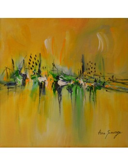 tableau abstrait jaune vert