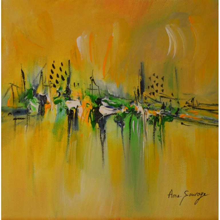 tableau abstrait jaune vert