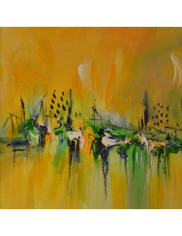 tableau abstrait jaune vert