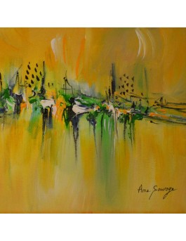 tableau abstrait jaune vert