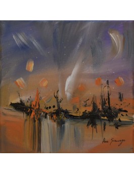 tableau abstrait violet orange