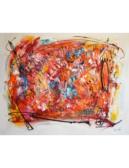 Grand tableau contemporain abstrait multicolore