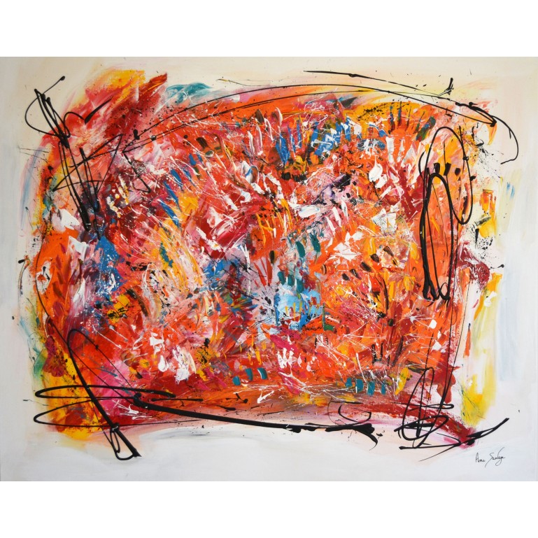 Grand tableau contemporain abstrait multicolore