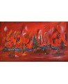 tableau abstrait rouge bateaux