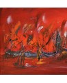 tableau abstrait rouge bateaux