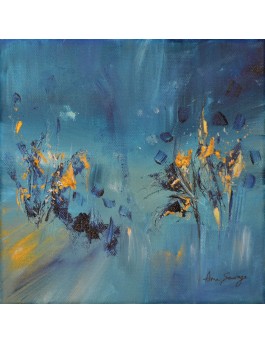 petit tableau abstrait bleu et or