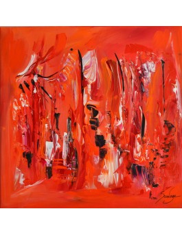 Tableau abstrait rouge noir blanc la fée du coeur