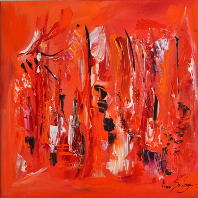 Tableau abstrait rouge noir blanc la fée du coeur