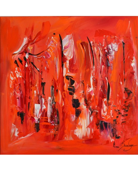Tableau abstrait rouge noir blanc la fée du coeur