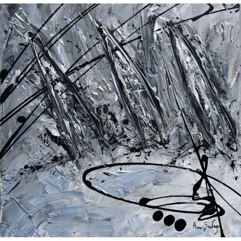 tableau abstrait voiliers gris noir blanc argent