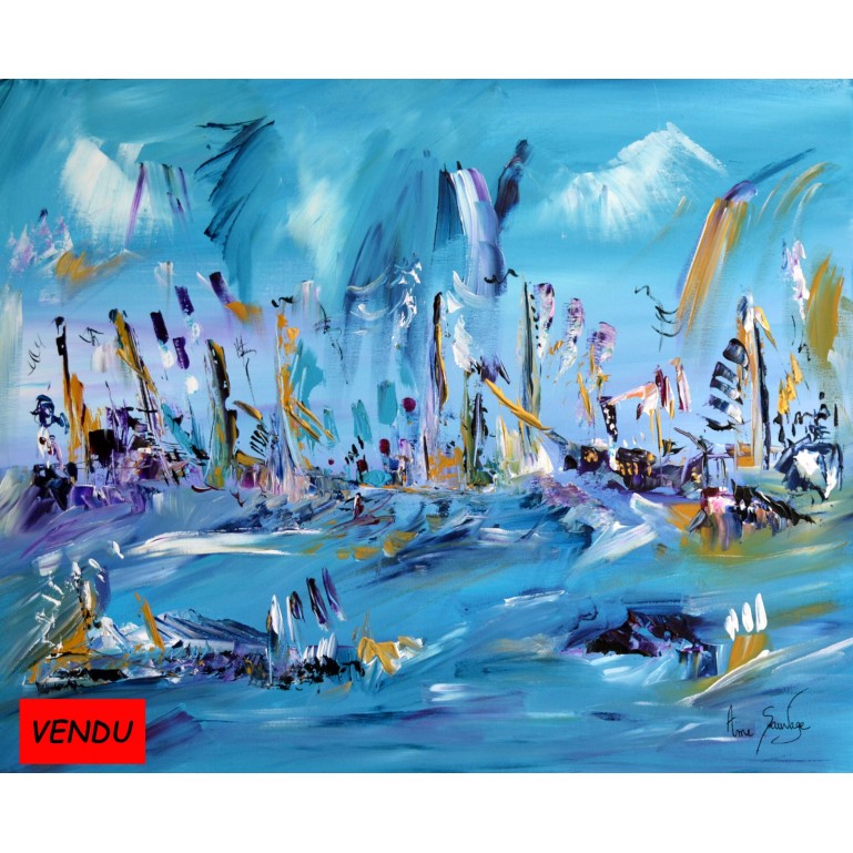 Tableau abstrait bleu une vie sur l'eau