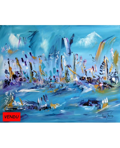 Tableau abstrait bleu une vie sur l'eau