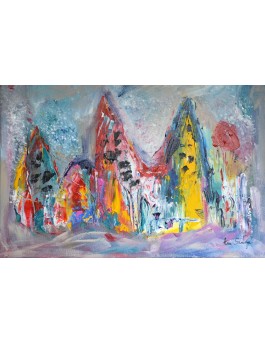 Merveilles du monde - tableau abstrait multicolore