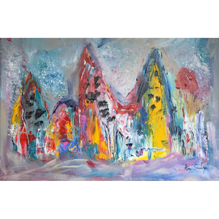 Merveilles du monde - tableau abstrait multicolore