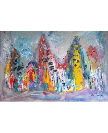 Merveilles du monde - tableau abstrait multicolore
