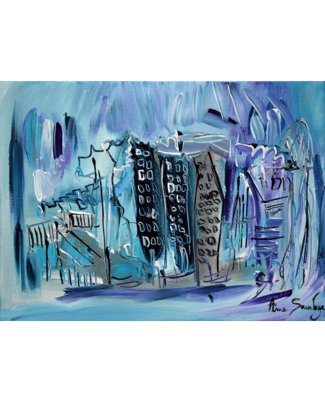 Black street - tableau bleu violet