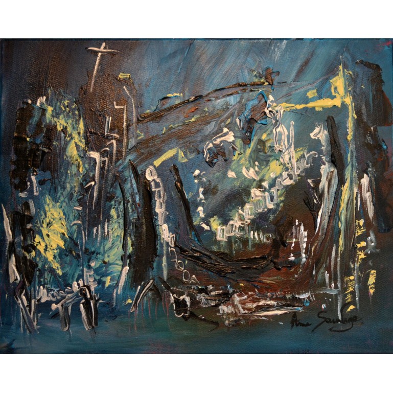 Nuit au jardin - peinture au couteau