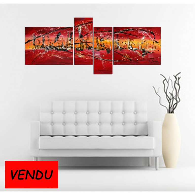 Tableau quadriptyque rouge