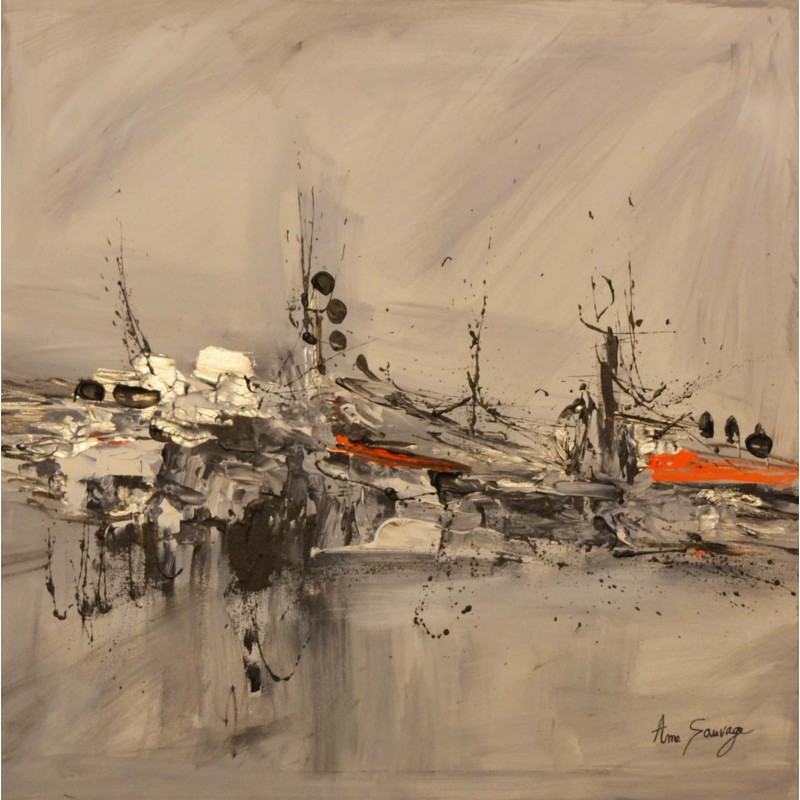 tableau abstrait contemporain gris orange 