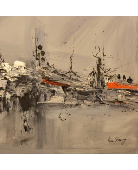 tableau abstrait contemporain gris orange 