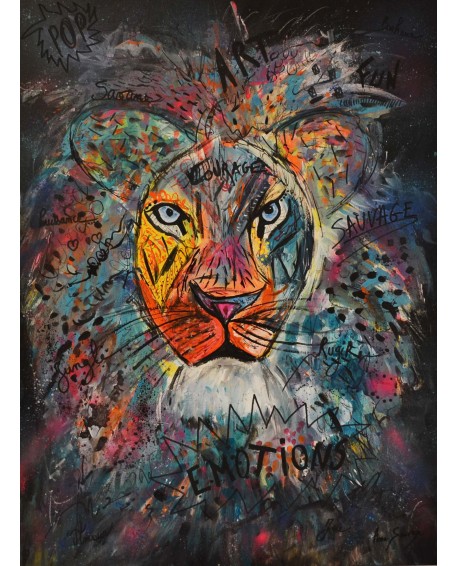 tableau abstrait lion pop art