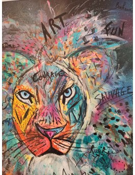 tableau abstrait lion moderne