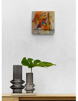 Peps - petit tableau abstrait rouge jaune orange