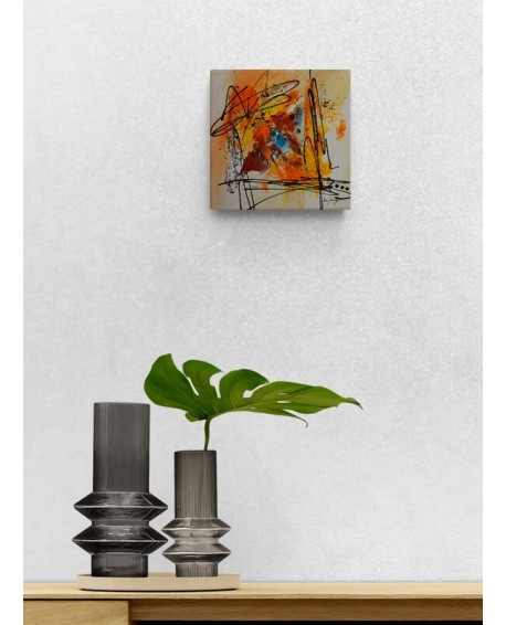Peps - petit tableau abstrait rouge jaune orange