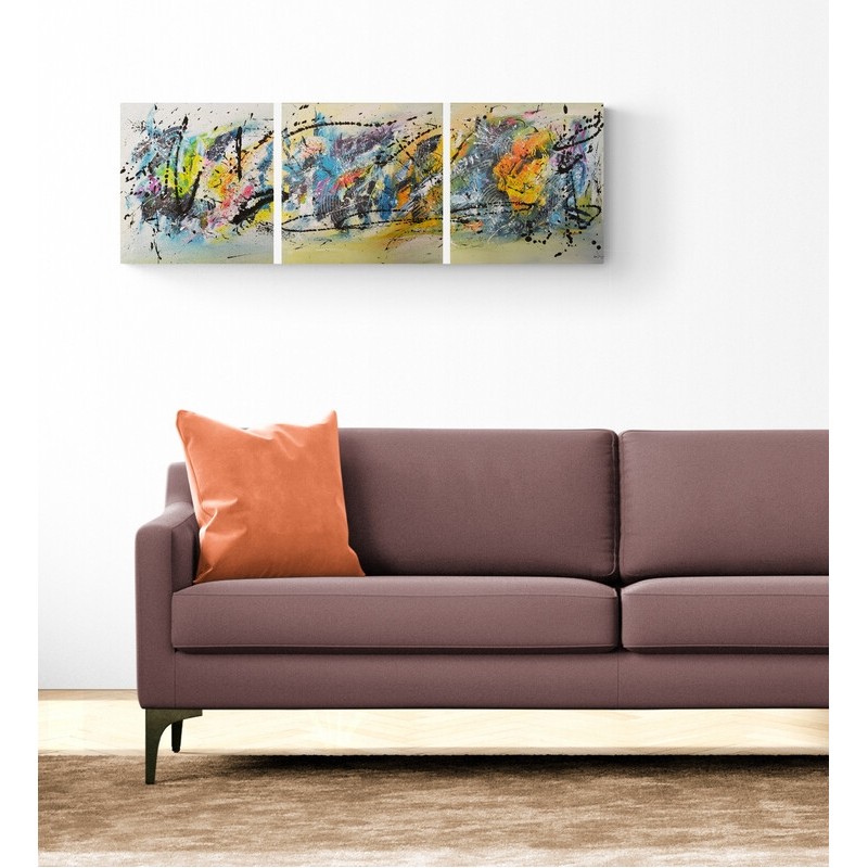 tableau triptyque multicolor - Fournier abstrait