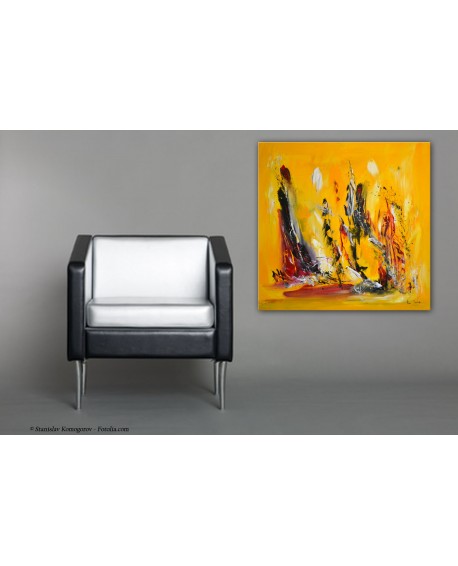 tableau abstrait jaune moderne