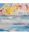peinture abstraite montagnes colorées sur plaque de bois
