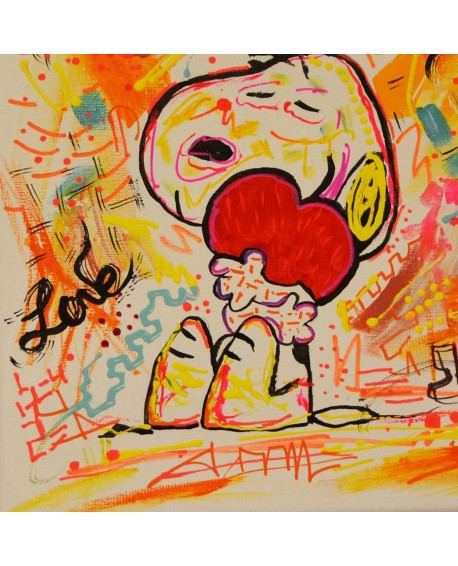 tableau peinture Snoopy coeur rouge
